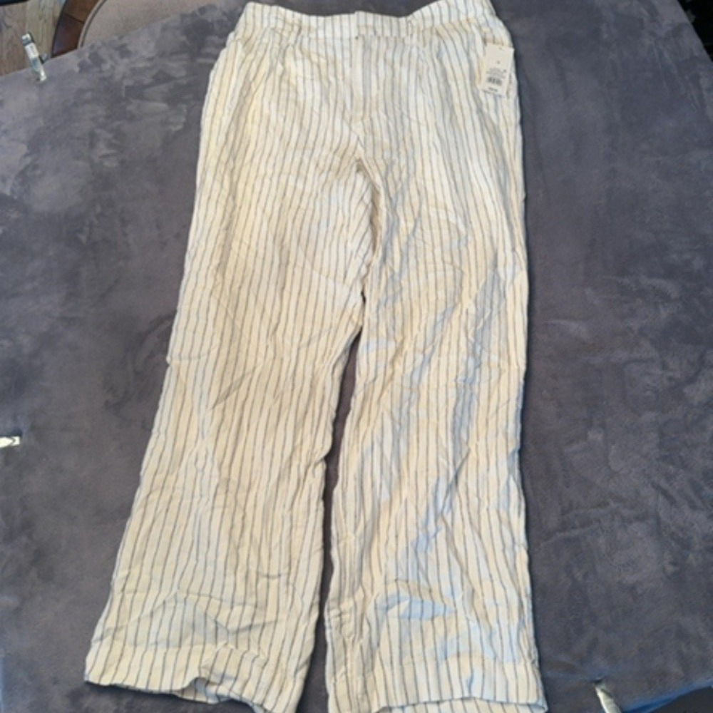 A New Day Pants Women 12 Cream Black Striped Wide Leg High Rise Casual